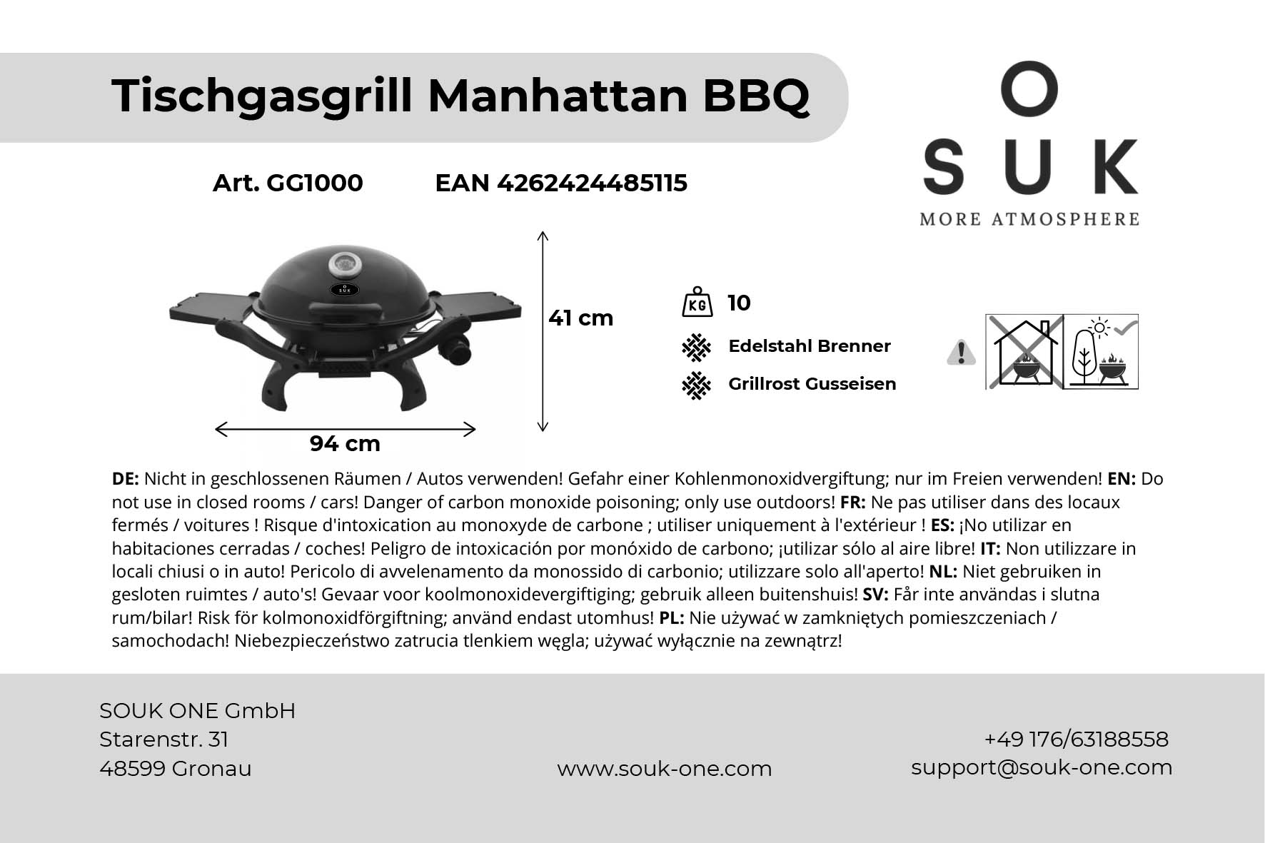 Tischgasgrill Manhattan