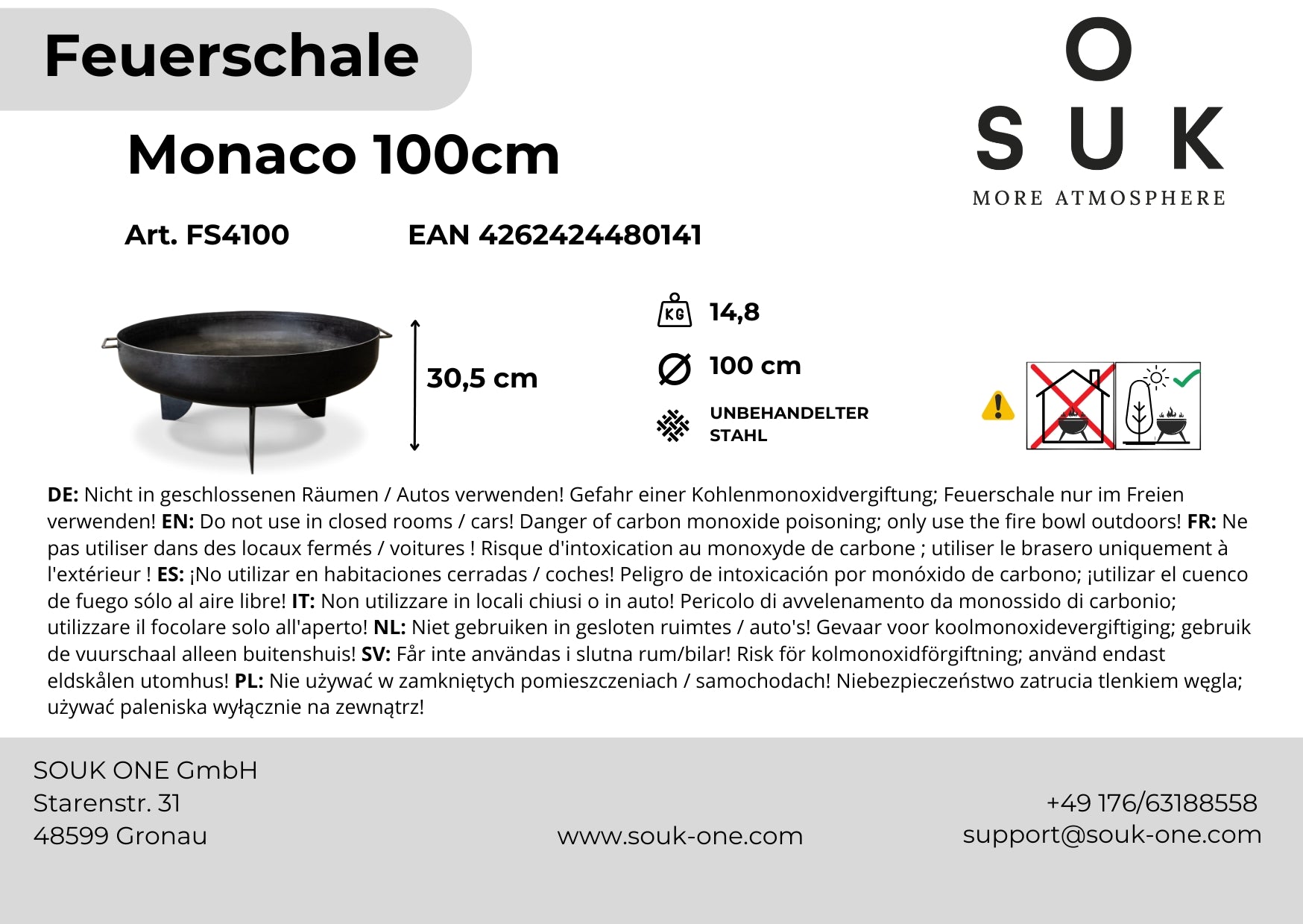 Feuerschale 100 cm mit spitzen Füßen -Monaco-