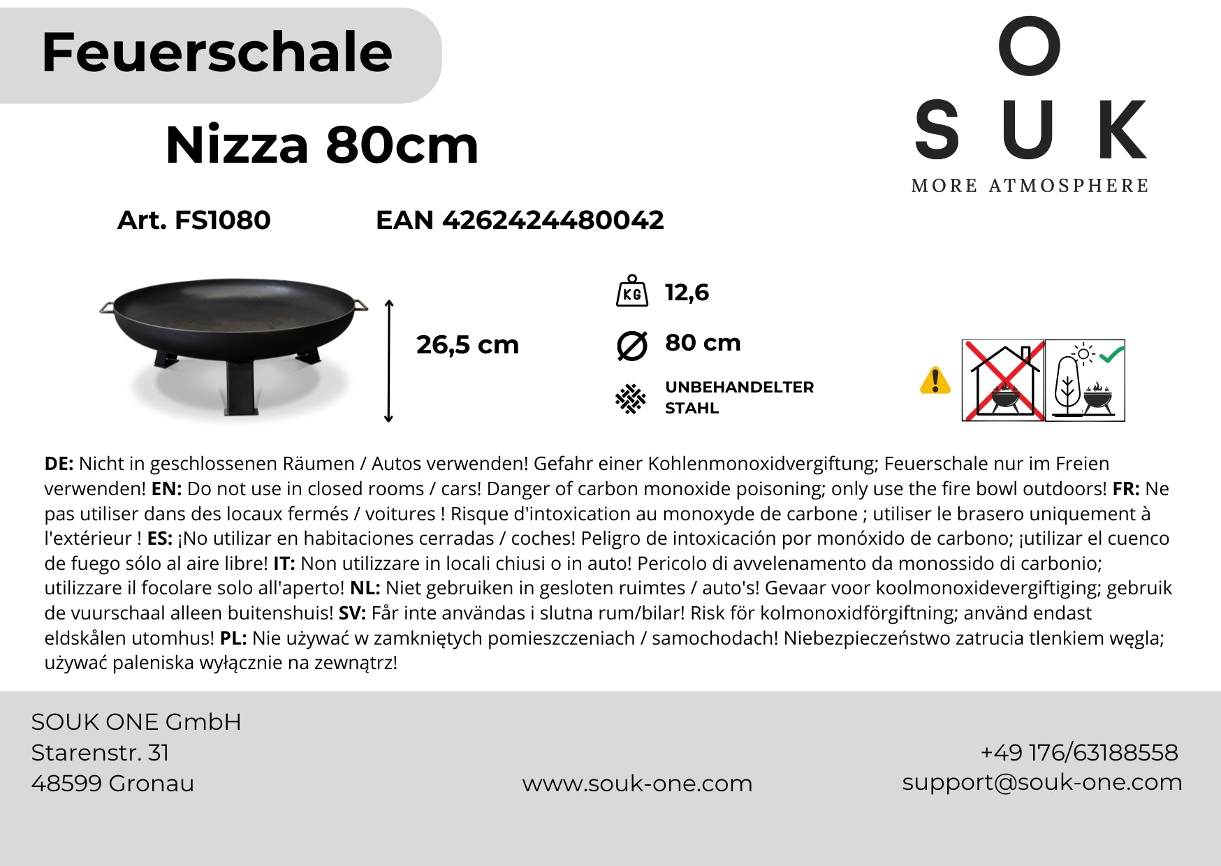 Feuerschale 80 cm mit eckigen Füßen -Nizza-